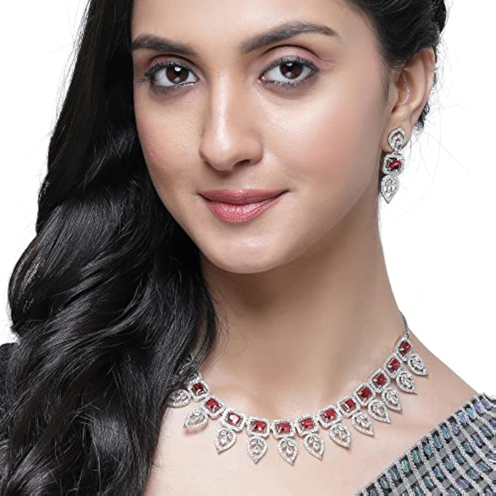Leaf Style AD Rectangle Studded Necklace Set
